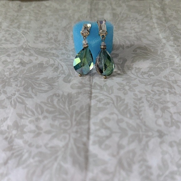 Green and Blue Geometric Drop Earrings - Picture 3 of 4